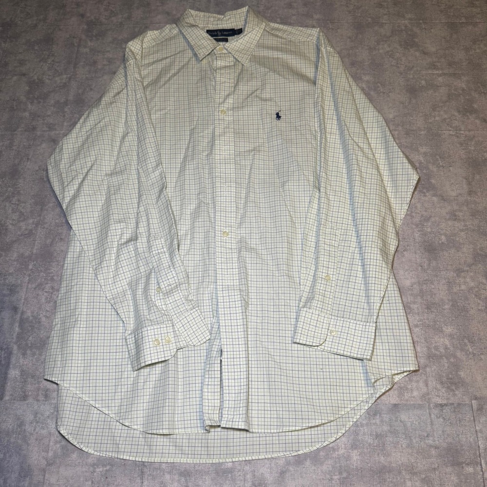 Ralph Lauren Yarmouth Mens 17.5 34/35 Cotton Tattersall Check Shirt White Green
